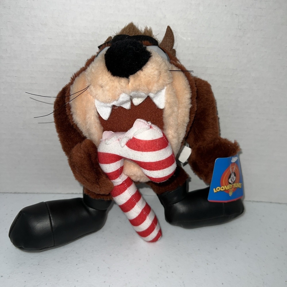 Vintage‎ Looney Tunes Taz Plush Christmas Taz Stuffed Animal Toy With Tag 9"